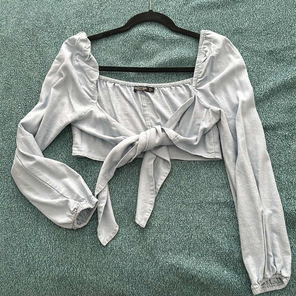 Nasty Gal - Heads You Linen Tie Crop Top